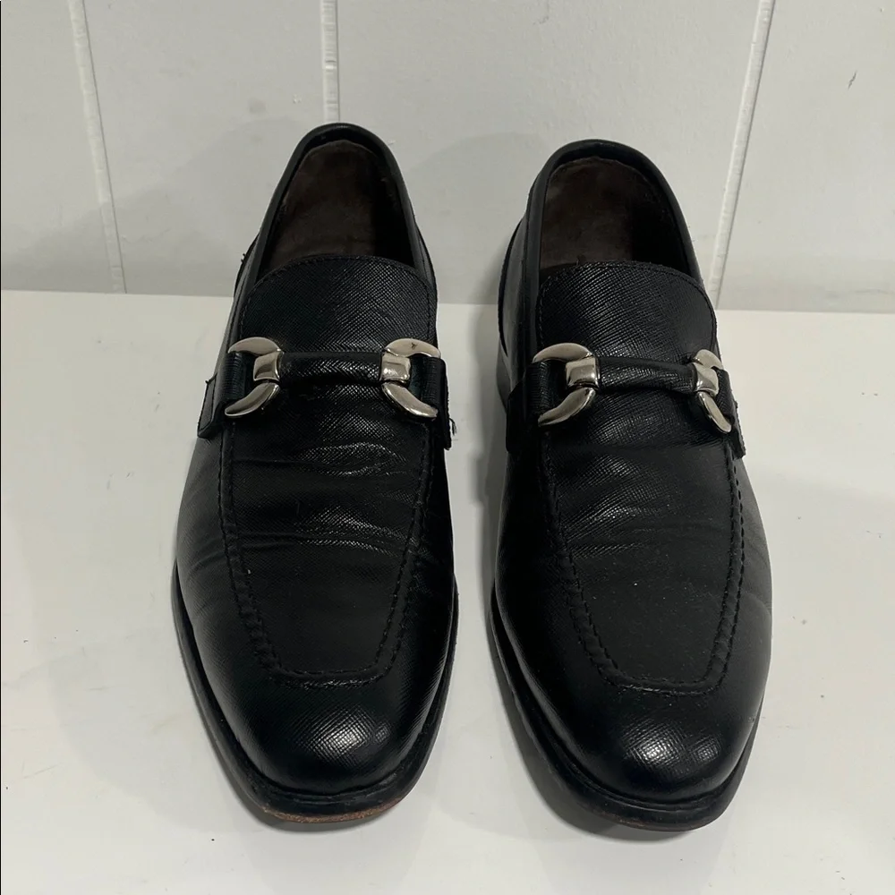 Saks Fifth Avenue Black Leather Horsebit Loafers Italy Vero Cuoio Sz 8